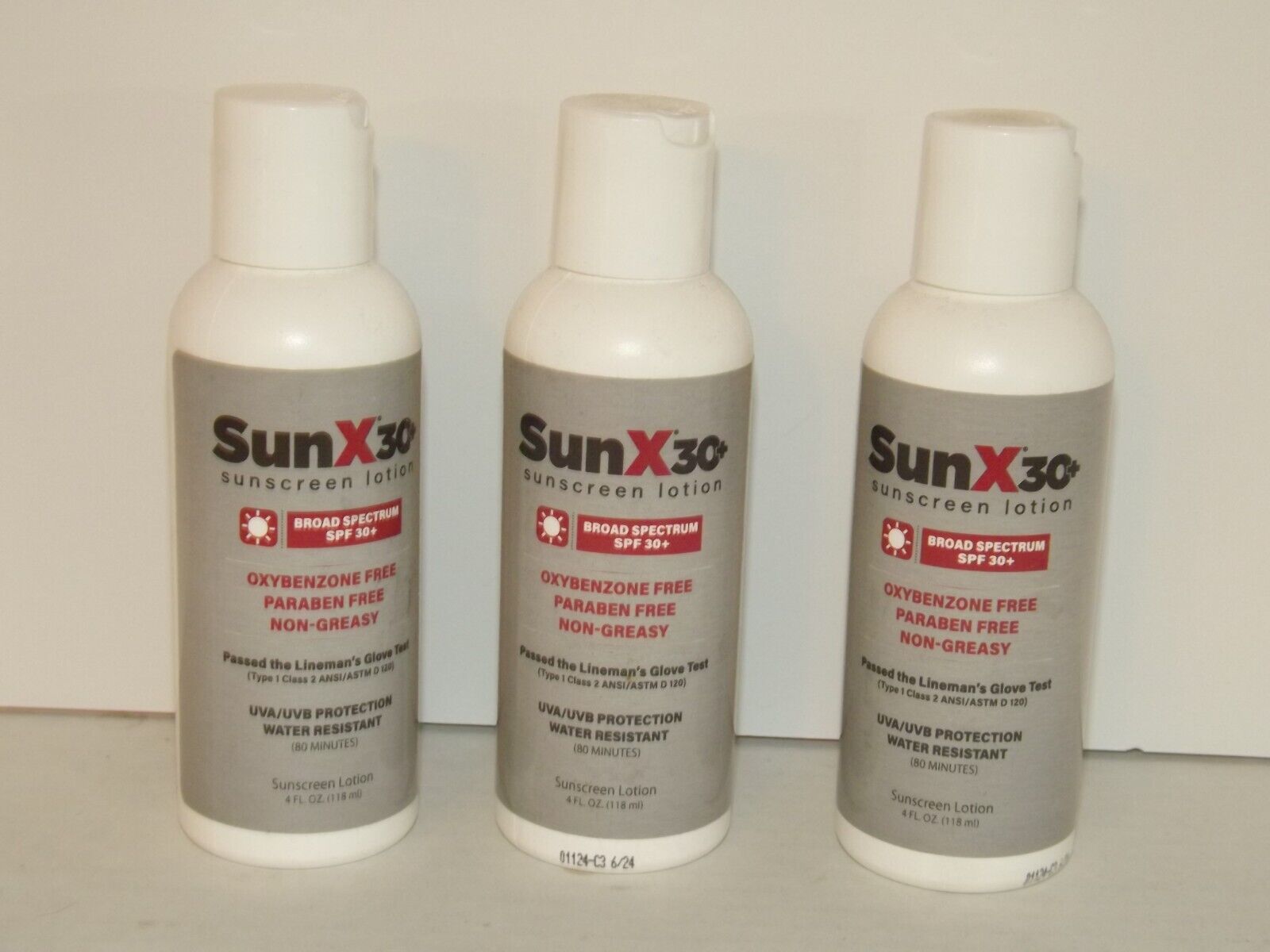 3 Bottles SunX30+ Sunscreen Lotion SPF 30+ Dated 6/2024 New 4 Fl. Oz