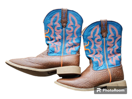 Twisted X Hooey Youth Kids Western Cowboy Boots Size 3M USED Blue and Orange image 2