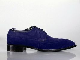 Handmade Men's Navy Blue Wing Tip Suede Formal Shoes, Men Designer ...