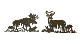 Set of Moose And Deer Family Brown Metal Laser Cut Wall Art Home Lodge D... - $35.83