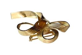 Large Vintage Gold Tone Ribbon Bow Unsigned Pin Brooch Estate image 6