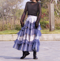 Navy Blue Tiered Tulle Skirt Outfit Womens Plus Size Navy Layered Tulle Skirt image 4