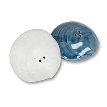 Urchin Salt and Pepper Shakers Porcelain Seashells 2.5" Long Nautical Blue White