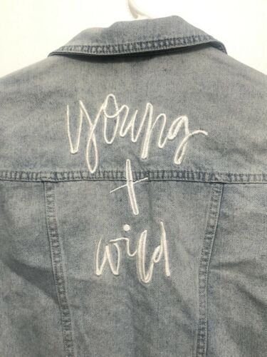 Cotton On Jean Jacket Light Wash Denim Distressed Young + Wild Stitch Size 6