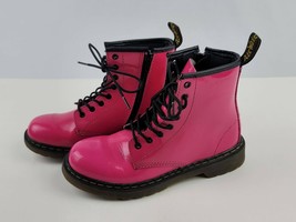 Dr. Martens Girls Size 3 Delaney Combat Ankle Boots Glossy Pink w/Side Zipper VG - $39.59