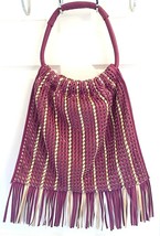 NEW MELIE BIANCO FRINGY FRINGE HOBO PURPLE &amp; GOLD HANDBAG PURSE WOMENS - $64.34
