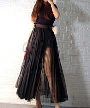 Black Pleated Tulle Midi Skirt Side Slit Black Midi Tulle Skirt by Dressromantic image 2