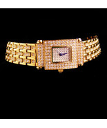 Couture jeweled Bracelet watch - blue crystal - Adriene golden wristwatc... - $185.00