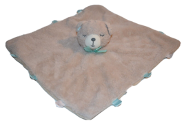Kellytoy Baby Blanket Brown Bear Minky Fleece Rattle Teal Tags Lovey Security - $12.13