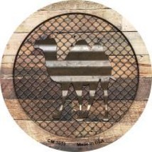 Corrugated Camel on Wood Novelty Metal Mini Circle Magnet CM-1053 - $12.95