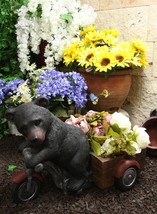 Large Rustic Black Bear Riding Tricycle Flowers Or Plants Planter Statue... - $117.99