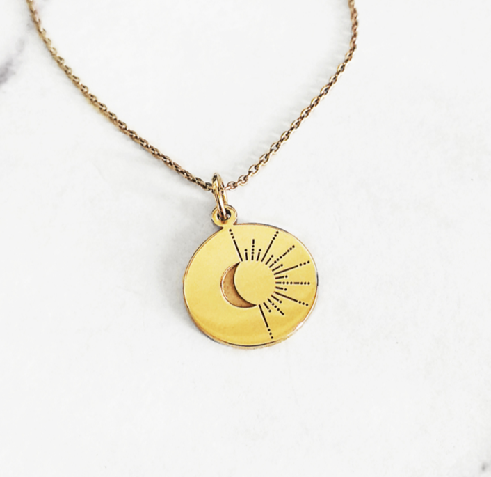 Primary image for 14K 9K Crescent Moon Pendant Sun Moon Necklace Gold Celestial Pendant Necklace