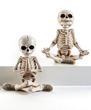Yoga Pose Skeleton Figurines Set of 2 Two Poses Resin 5.24" High Halloween White
