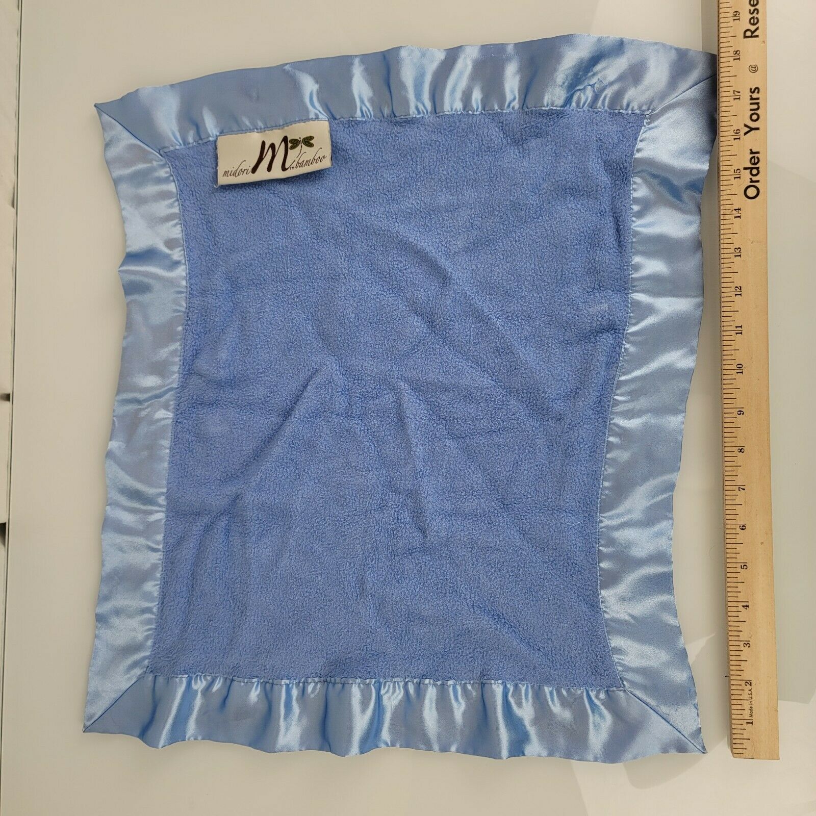 Midori Bamboo Periwinkle Blue Baby Security Blanket Lovey Satin 19x19