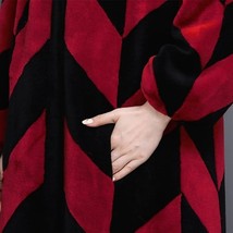 Luxury Long Red And Black V Neck Chevron Design Lamb Shearling Sheepskin Coat image 7