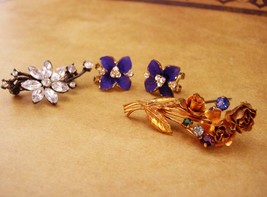 Vintage Austria Flower Rhinestone brooch lot - enamel earrings - flower ... - $65.00