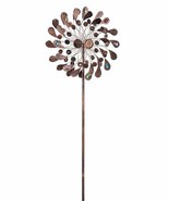 Flower Wind Spinner Garden Stake 84&quot; High Copper Finish Triple Pronged M... - $173.24