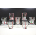 7 Block Yuletide Double Old Fashioned Set Hand Blown Red Green Striped T... - $89.07