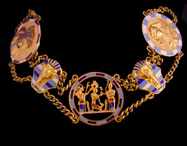 Vintage Egyptian Bracelet - enamel pharaoh - 9&quot; cleopatra jewelry - art ... - $175.00