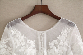 White Floral Tulle Lace Tops Bridesmaids Crop Lace Shirts-crop sleeve,white,plus image 6