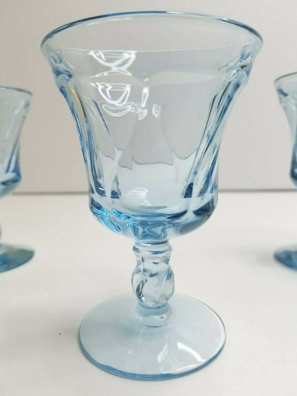 Set of 8 Vintage Smokey Blue Footed Wine Glasses - Found