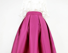 Women Black Pleated Midi Skirt Outfit Black Puffy Pleated Midi Party Skirt Aline image 8