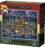 DOWDLE FOLK ART COLLECTORS 1000 Pc Puzzle “SANTA&#39;S WORKSHOP” w/Poster Ex... - $12.30