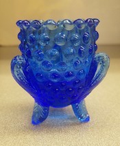 Vintage Pressed Glass Blue Hobnail Toothpick Holder - $8.38