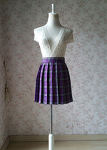 PURPLE PLAID SKIRT Women School Girl Pleated Skirt Mini Plaid Skirt New US0-US16