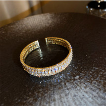 FYUAN Golden Zircon Crystal Cuff Bracelet For Women Geometric Rhinestone... - $14.97