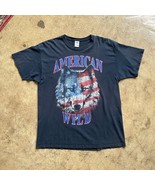Vintage 1990s American Wild Wolf and American Flag Graphic T-shirt - $20.00