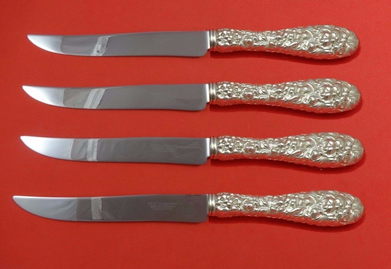 Primary image for Rose by Stieff Sterling Silver Steak Knife Set 4pc Large Texas Sized Custom