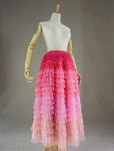 Pink Blush Nude Tiered Tulle Skirt Women High Waist Tiered Tulle Skirt Plus Size image 2