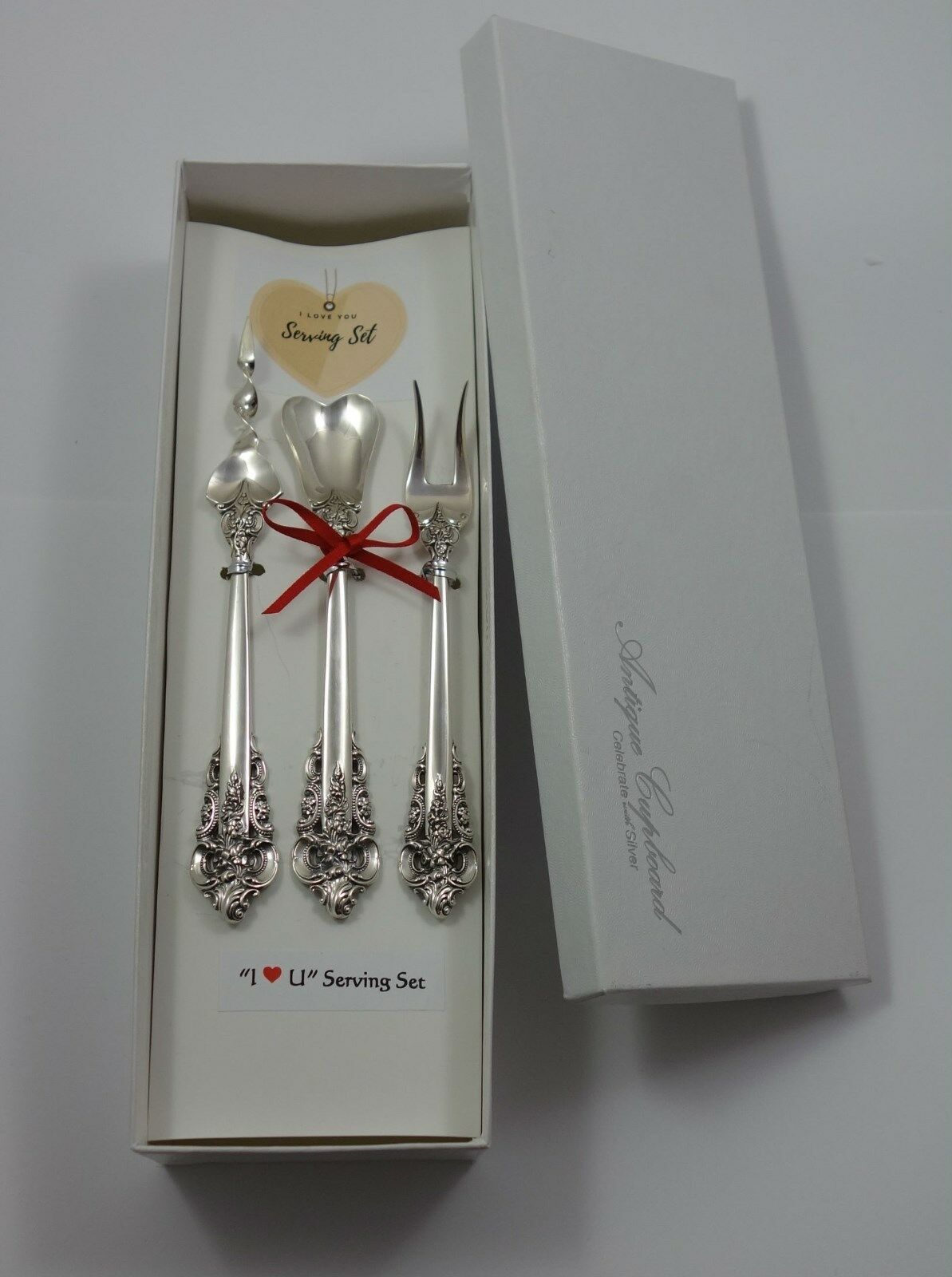 Grande Baroque by Wallace Sterling Silver I Love You Serving Set Valentines Gift - $246.51