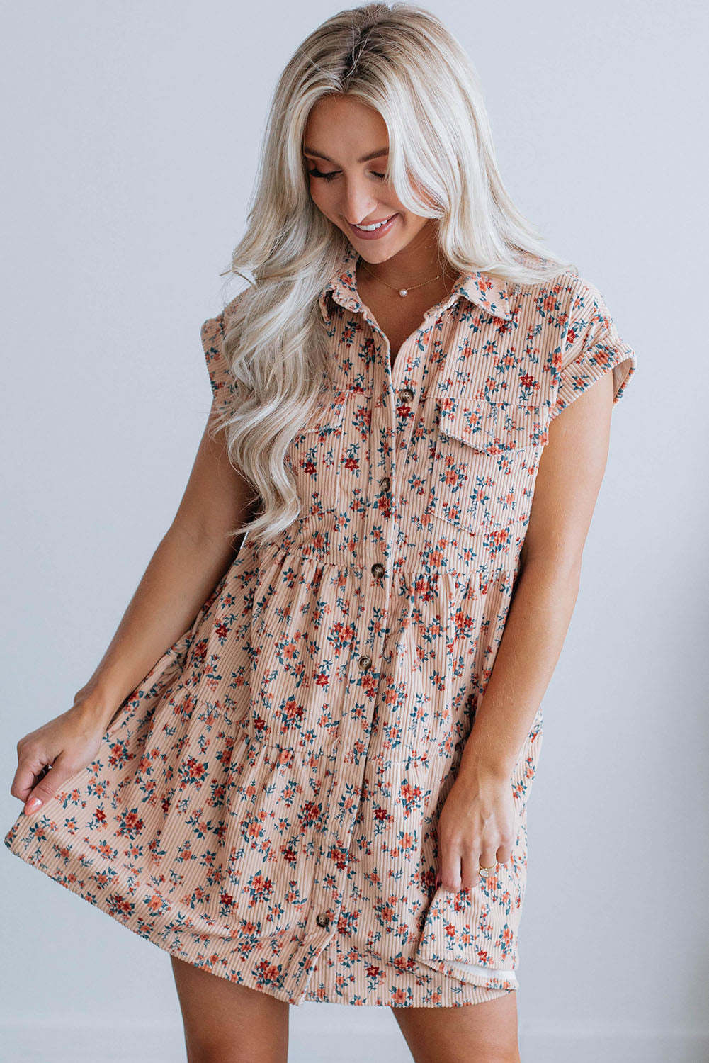 Pink Short Sleeve Flap Pockets Shirt Floral and similar items