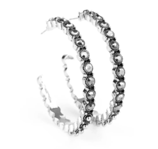 Paparazzi Rhinestone Studded Sass Silver Hoop Earrings - New - $4.50