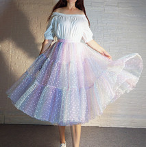 Women Girl Rainbow Long Tulle Skirt Polka Dot Rainbow Skirt Holiday Skirt Outfit