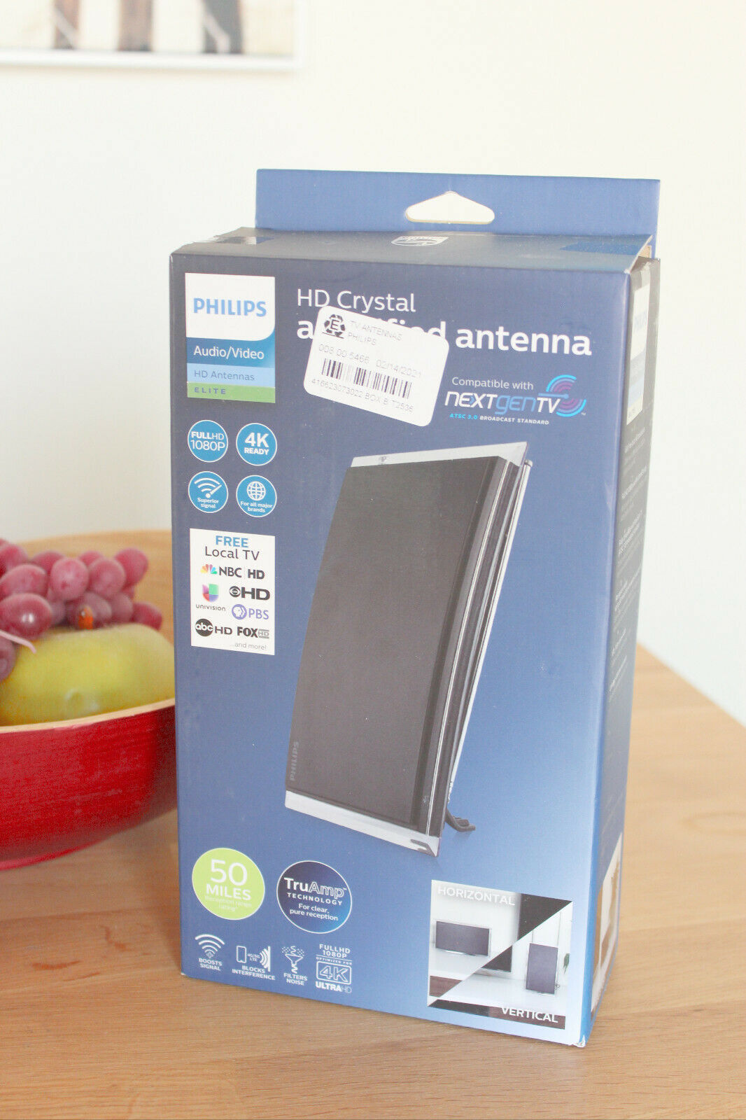 Philips Crystal HD Indoor Amplified TV Antenna with 6 ft. Coaxial Cable