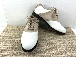 Footjoy Greenjoys 48746 Women Golf Shoes White Beige 7M  Saddle Soft Spike - $27.54