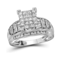 14kt White Gold Princess Diamond Cluster Bridal Wedding Engagement Ring Size 9 - $2,038.00