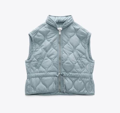 Zara Silver Metallic Quilted Puffer Hooded Zip Up Jacket size S