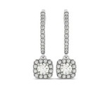 Cushion shape 14k white gold diamond drop earrings/Halo style diamond drop earri - $1,299.35