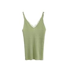 Women Sexy Deep V Neck Sleeveless Lace Short Mini Vest Tank Top - Fruit Green