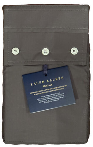 $125 RALPH LAUREN HOME 2 STANDARD PILLOWCASES 464TC ORGANIC CO PERCALE LOFT GRAY - $61.88