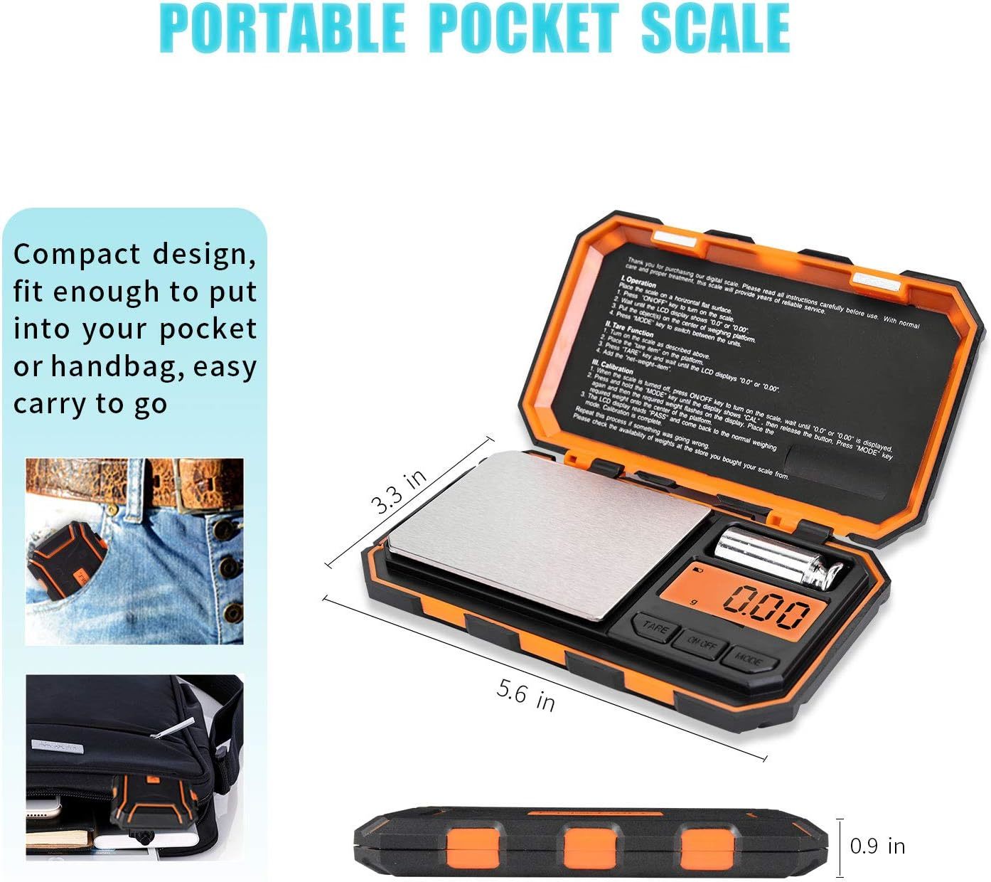 Fuzion Pocket Gram Scale Precision 1000g/0.1g, Mini Digital Scales Grams  and Ounces, Grain Scale, Herb Scale, Portable Travel Food Scale, Digital