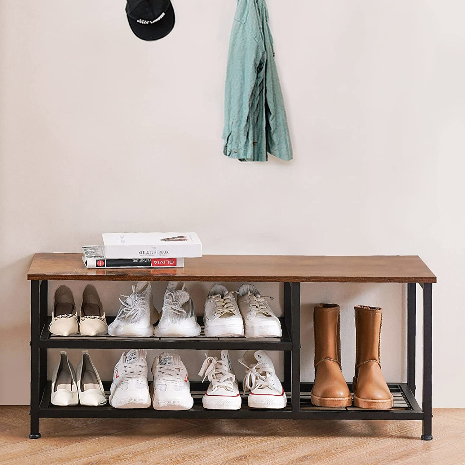 AOODA 3-Tier Long Shoe Rack for Closet Stackable Wide Shoe Shelf