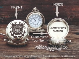 United States Coast Guard Personalized Brass Pocket Watch With Wooden Box. - $26.72