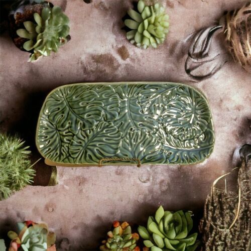 Palm Leaf Green Platter Grasslands Road Decorative Ceramic Serving