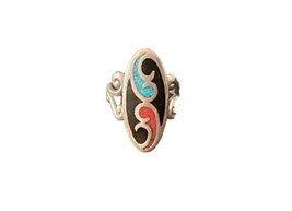Vtg Native American Turquoise Coral Inlaid Sterling Silver Ring Hallmark Sz 3.5 image 1