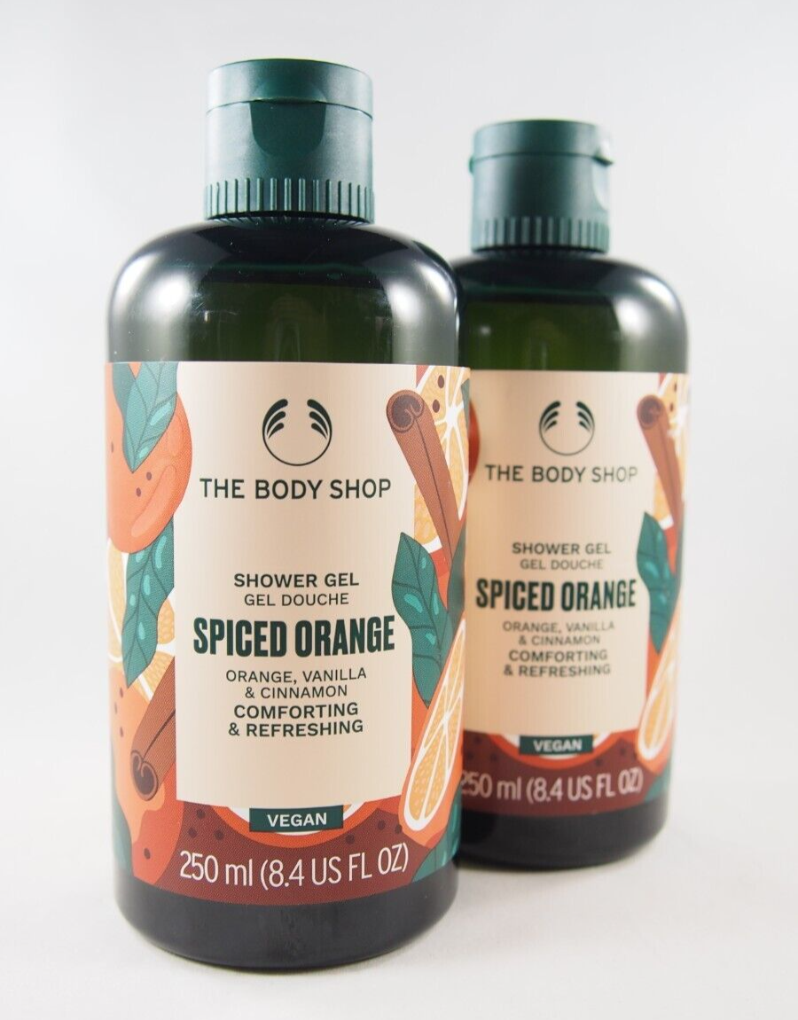 (2) the body shop spiced orange vanilla shower gel 8.4oz 250ml full size new